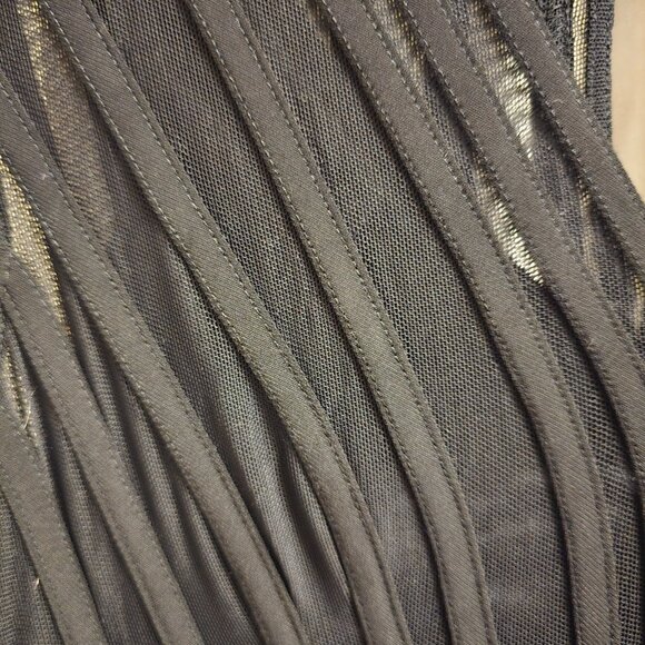 Adrianna Papell Shutter Pleat Jersey Sheath Illusion-Black Stripe Dress NWT - Picture 5 of 8